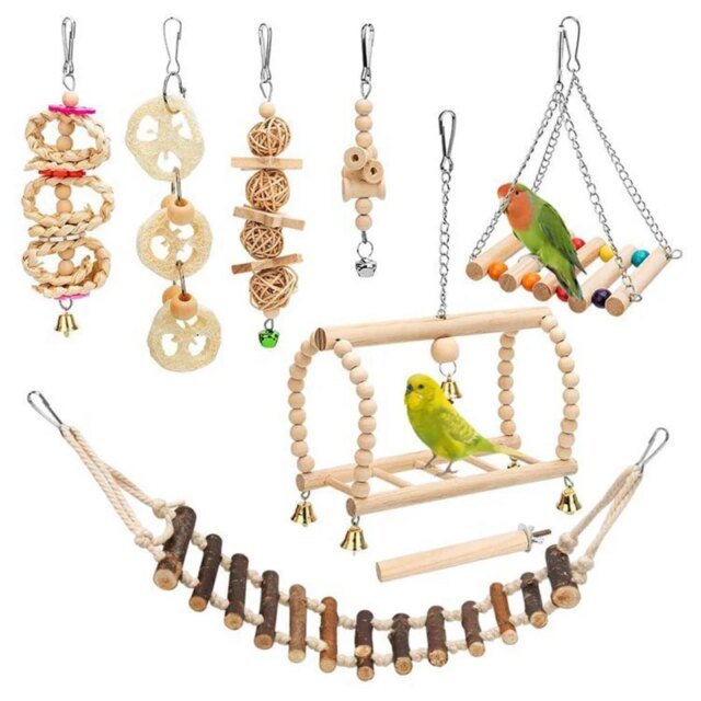 Ensemble de jouets en bois pour oiseaux de compagnie | jouets pour perroquet debout – Image 2