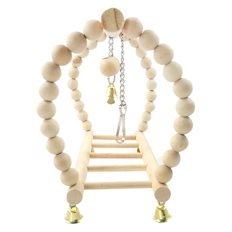 Jouet en bois pour perroquet avec cloches, balançoire pour oiseaux, exercice d'escalade, support de jeu, pont en échelle, hamac pour animaux de compagnie