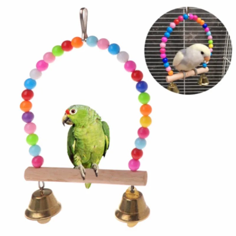 Jouet en bois pour perroquet avec cloches, balançoire pour oiseaux, exercice d'escalade, support de jeu, pont en échelle, hamac pour animaux de compagnie