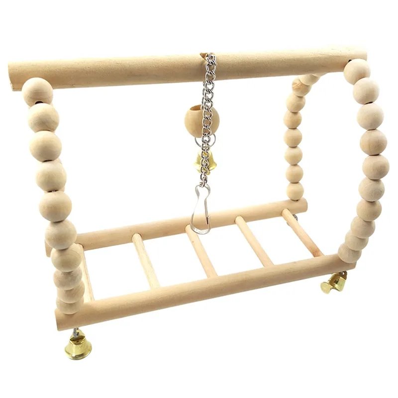 Jouet en bois pour perroquet avec cloches, balançoire pour oiseaux, exercice d'escalade, support de jeu, pont en échelle, hamac pour animaux de compagnie