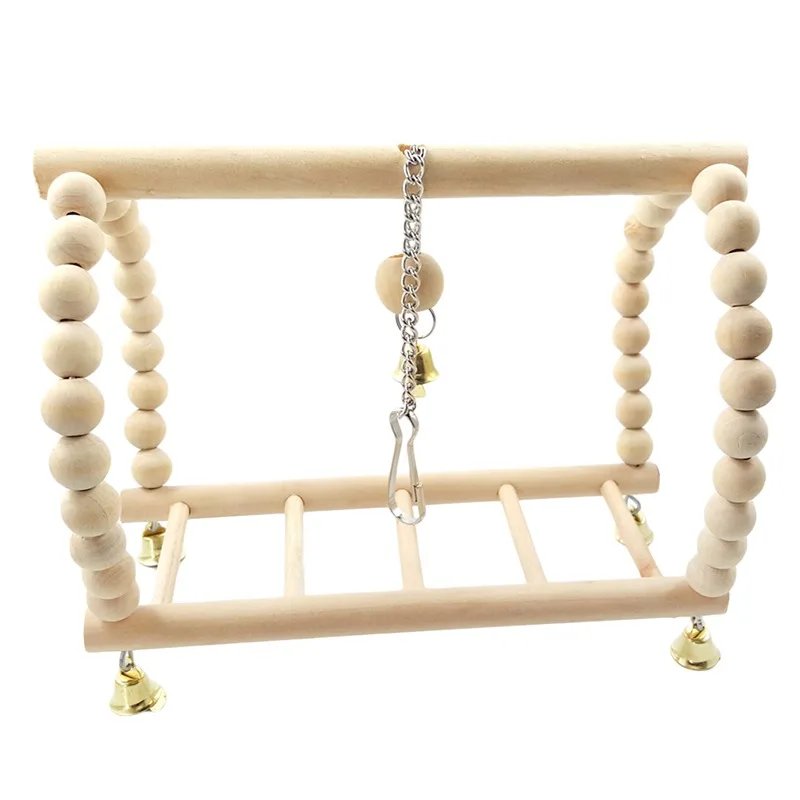 Jouet en bois pour perroquet avec cloches, balançoire pour oiseaux, exercice d'escalade, support de jeu, pont en échelle, hamac pour animaux de compagnie
