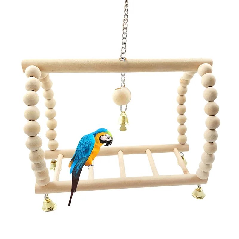 Jouet en bois pour perroquet avec cloches, balançoire pour oiseaux, exercice d'escalade, support de jeu, pont en échelle, hamac pour animaux de compagnie