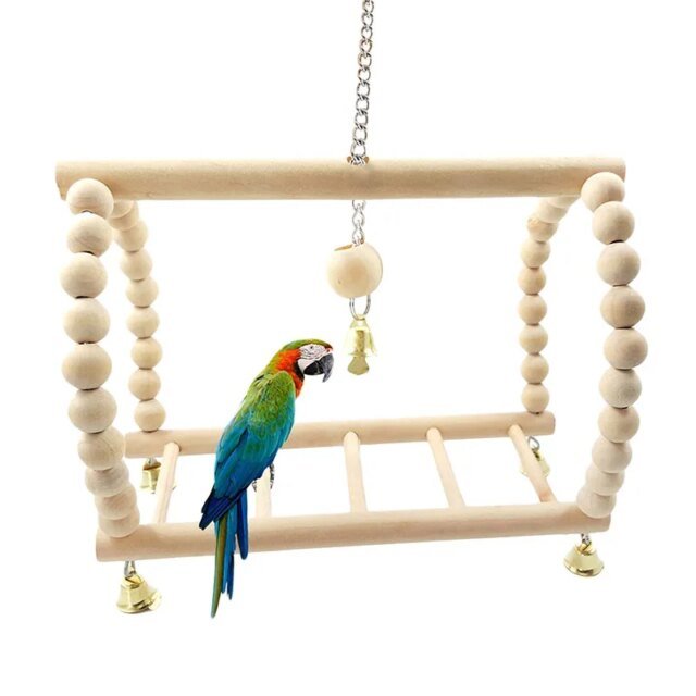 Jouet en bois pour perroquet avec cloches | balançoire pour oiseaux