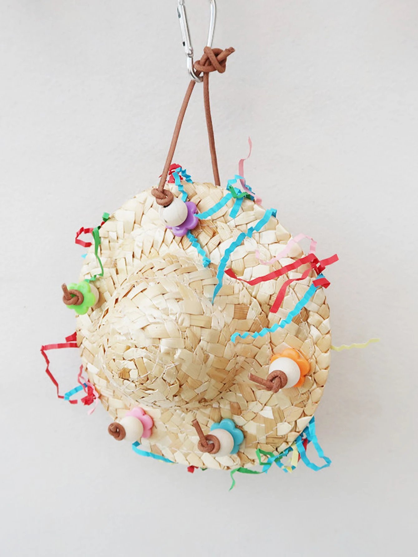Perroquets en forme de chapeau de tissage de paille faits à la main, jouet à mâcher pour cage à oiseaux, balançoire pour oiseau, perchoirs debout pour conure de calopsitte