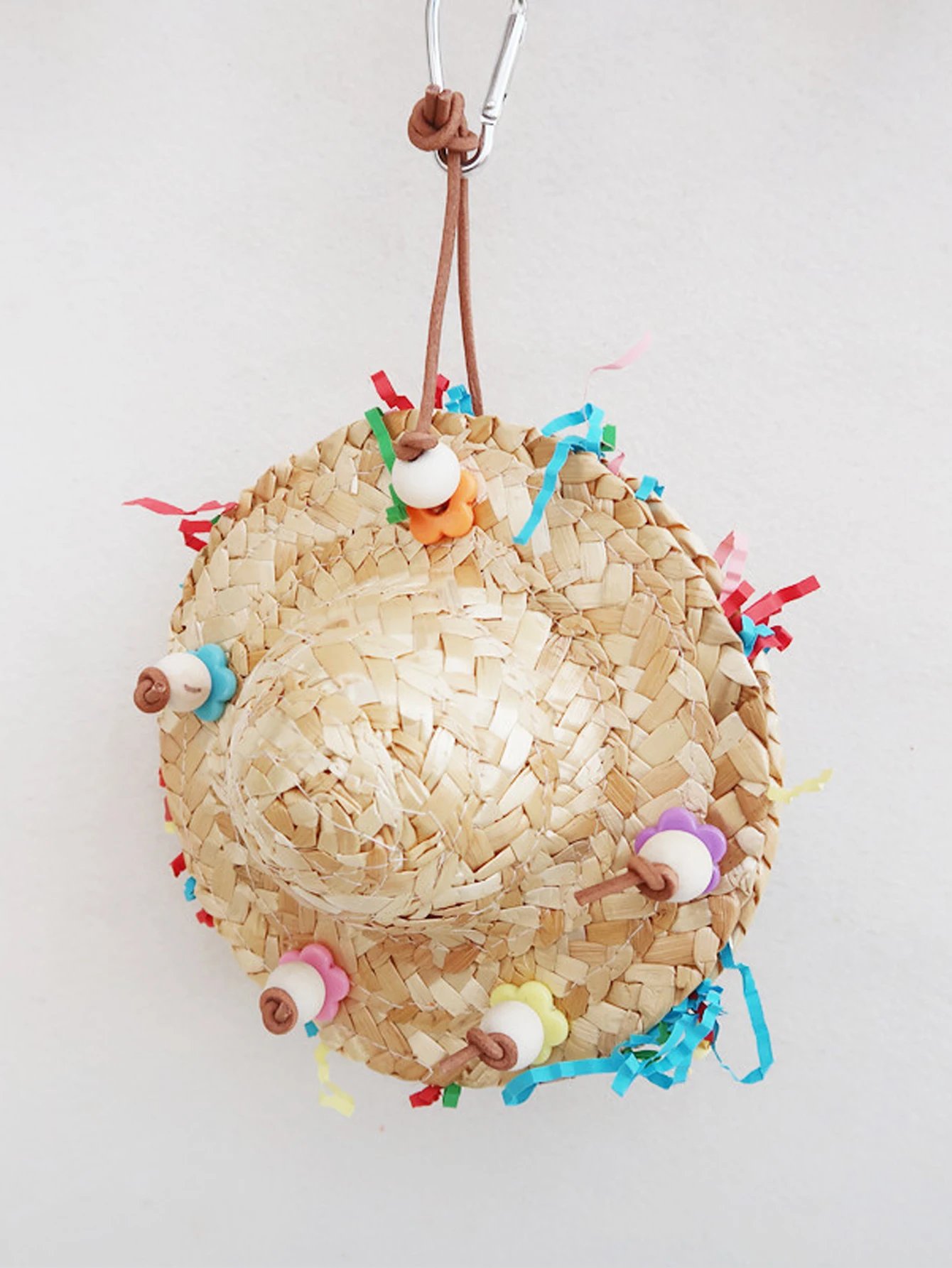 Perroquets en forme de chapeau de tissage de paille faits à la main, jouet à mâcher pour cage à oiseaux, balançoire pour oiseau, perchoirs debout pour conure de calopsitte