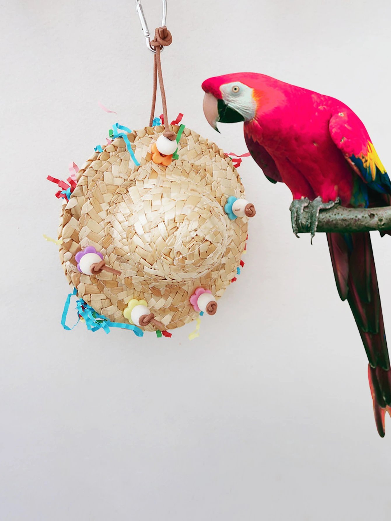 Perroquets en forme de chapeau de tissage de paille faits à la main, jouet à mâcher pour cage à oiseaux, balançoire pour oiseau, perchoirs debout pour conure de calopsitte