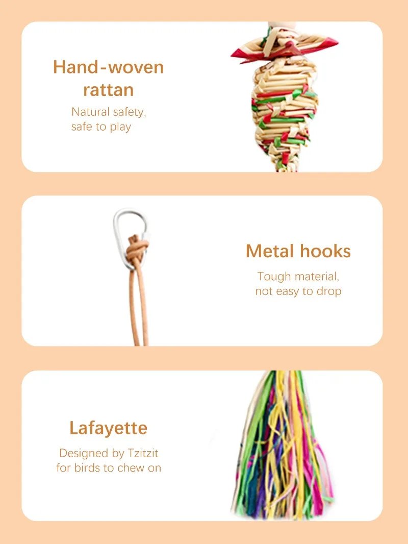 Jouets à mâcher faits à la main pour oiseaux de compagnie, perroquet de style aléatoire, paille naturelle, ChFukBite, clochette, balançoire, escalade, pendentif de jeu, 1 PC
