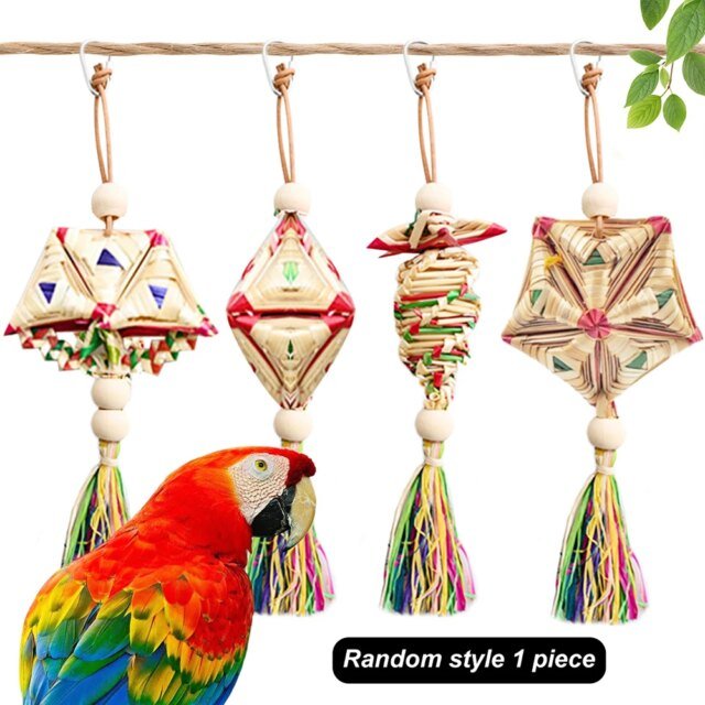 Jouets à mâcher faits à la main pour oiseaux de compagnie | perroquet de style aléatoire | pendentif de jeu