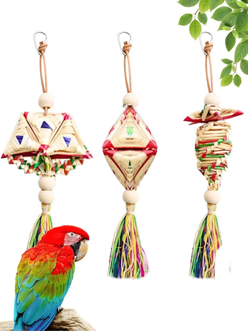 Jouets à mâcher faits à la main pour oiseaux de compagnie, perroquet de style aléatoire, paille naturelle, ChFukBite, clochette, balançoire, escalade, pendentif de jeu, 1 PC