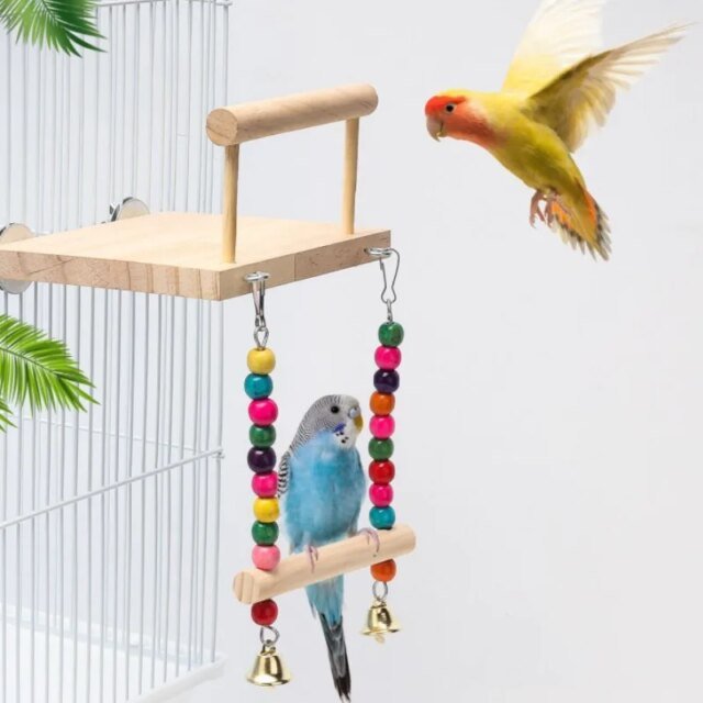 Jouet balançoire en bois pour oiseaux | aire de jeux pour perruches – Image 2
