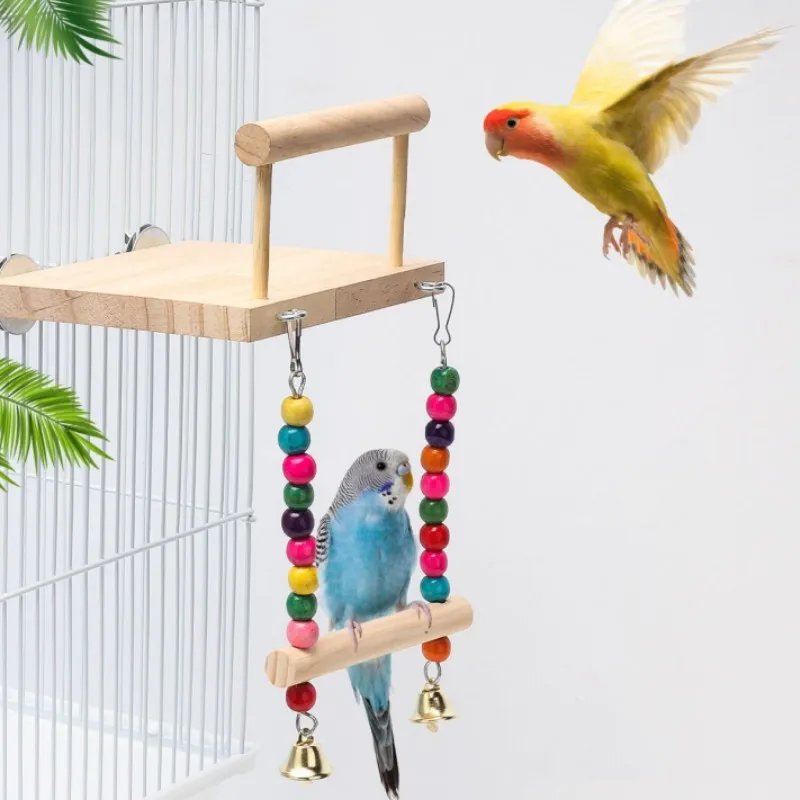 Jouet balançoire en bois pour oiseaux, perchoir perroquet, support de jeu avec perles ChFukjos, aire de jeux pour perruches
