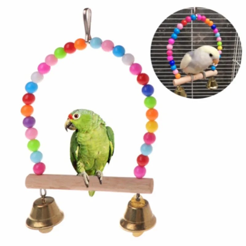 Jouet balançoire en bois pour oiseaux, perchoir perroquet, support de jeu avec perles ChFukjos, aire de jeux pour perruches