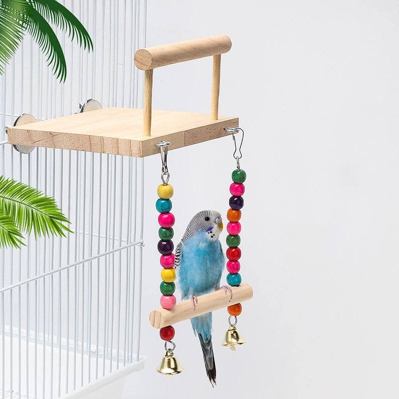 Jouet balançoire en bois pour oiseaux, perchoir perroquet, support de jeu avec perles ChFukjos, aire de jeux pour perruches