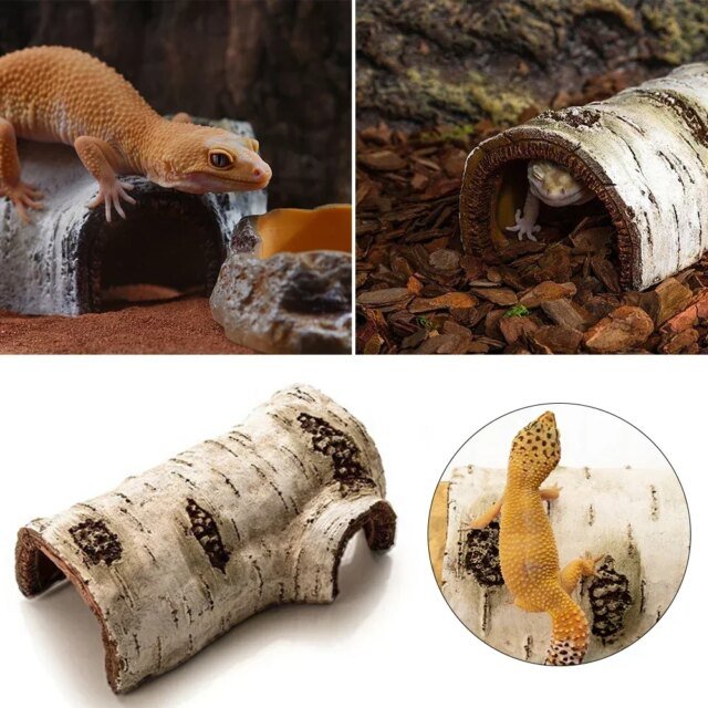 Décoration de boîte d'élevage de reptiles｜trou de cache de bouleau simulé – Image 3