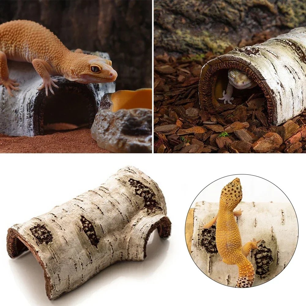 Décoration de boîte d'élevage de reptiles, trou de cache de bouleau simulé, cacommuniste d'escalade pour animaux de compagnie, décoration amphibie, S, M, L