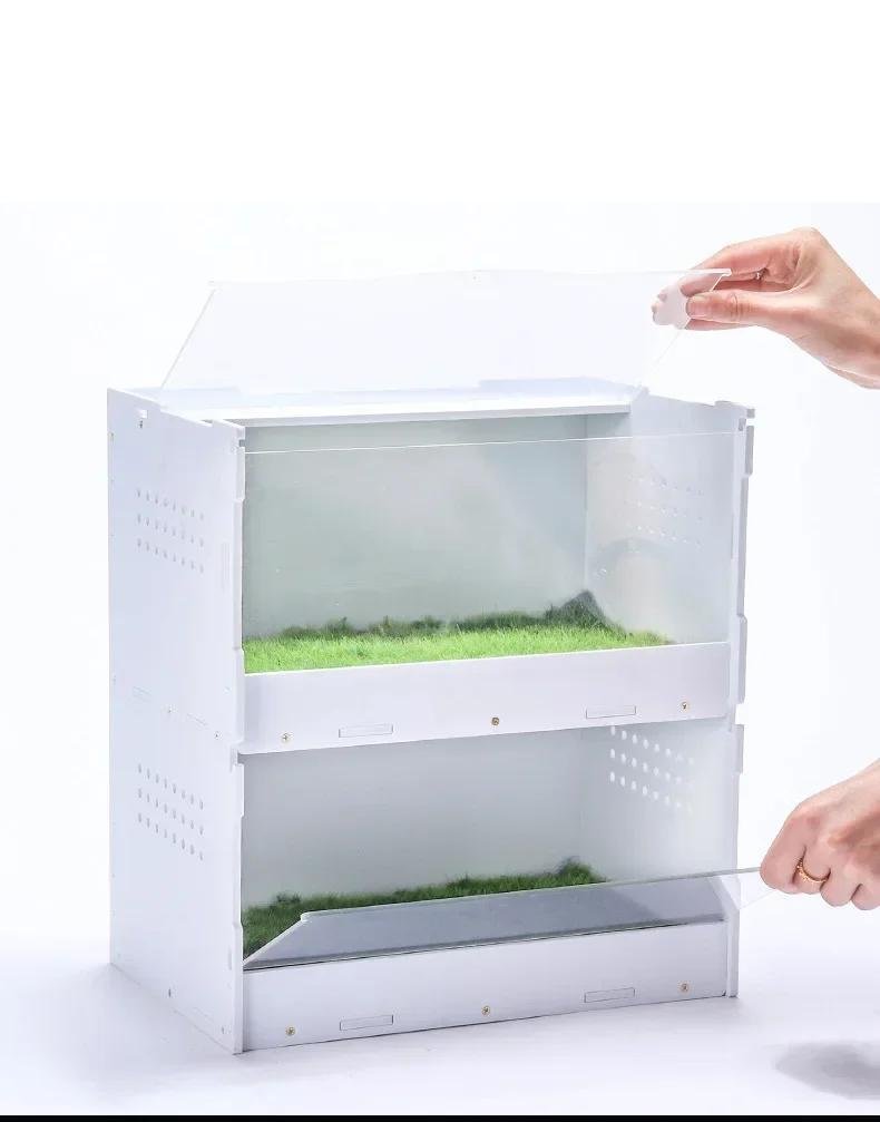Boîte d'élevage de reptiles en acrylique transparent, araignée, lézard, caméléon, habitat amphibie, tortue à double couche, boîtes d'alimentation pour reptiles