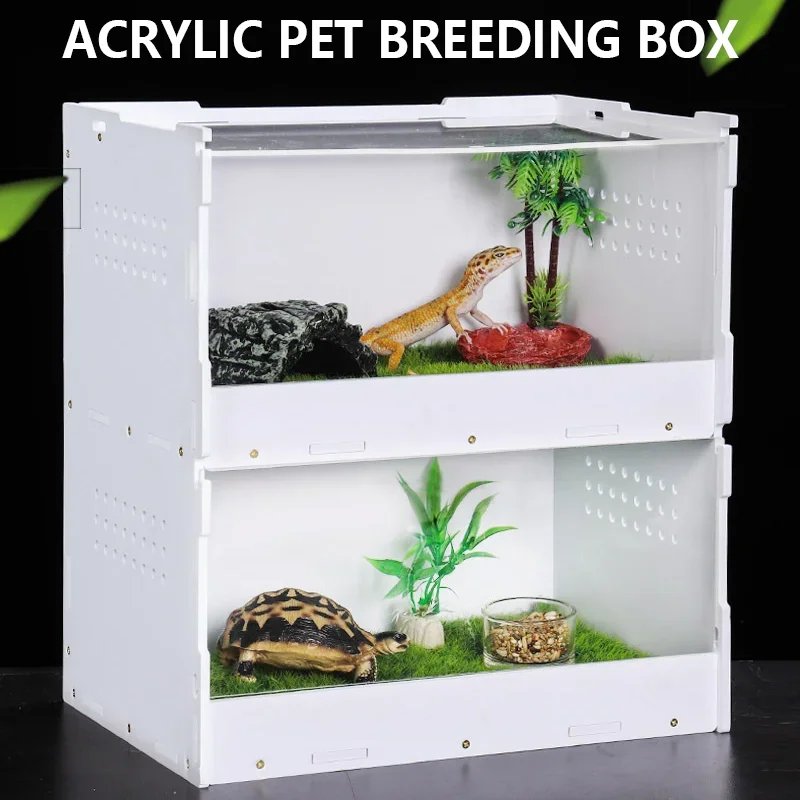 Boîte d'élevage de reptiles en acrylique transparent, araignée, lézard, caméléon, habitat amphibie, tortue à double couche, boîtes d'alimentation pour reptiles