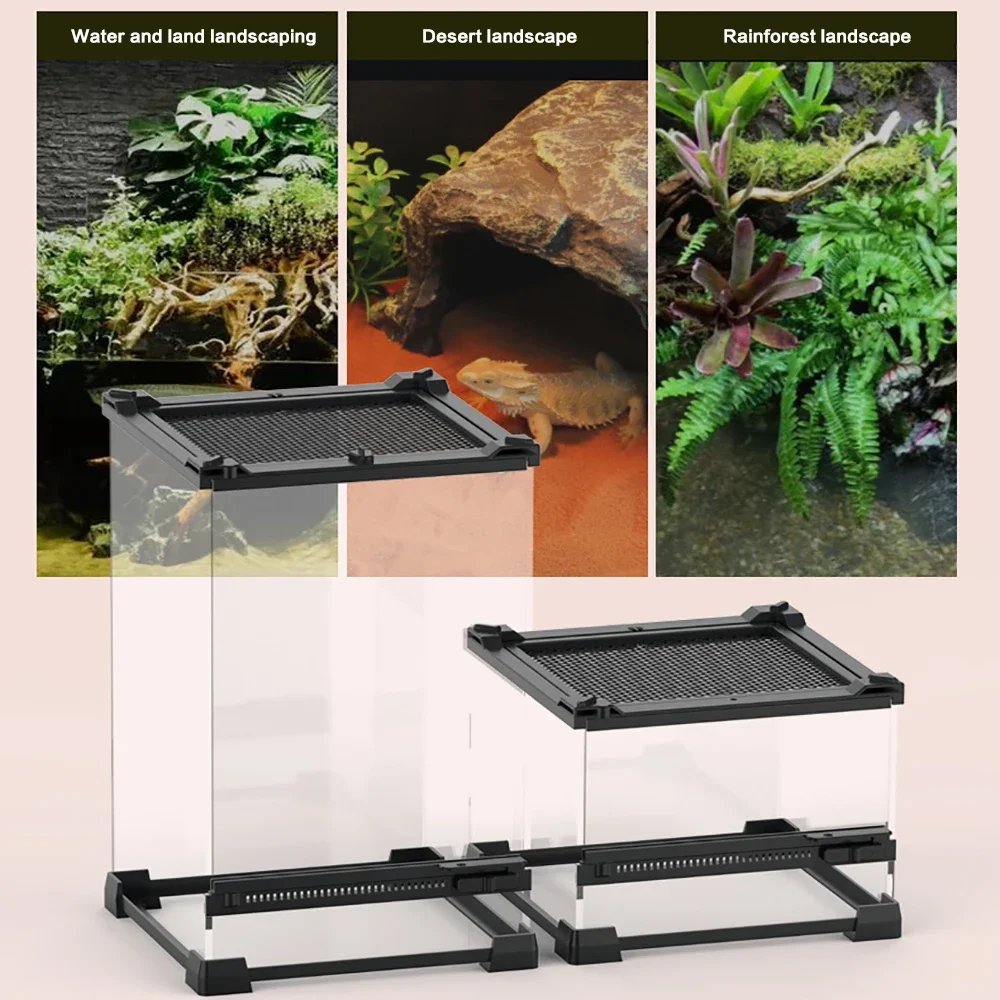 Boîte d'élevage d'animaux de compagnie grimpants amphibies, boîte d'élevage de tortues lézards, boîte d'élevage de lézards, verre du Guatemala, porte unique, paysage écologique, forêt tropicale