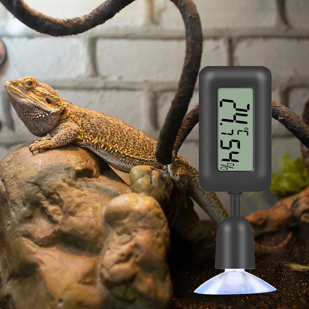 Therye.com-Hygromètre numérique pour reptile avec ventouse, température et humidité pour animaux de compagnie, accessoires de terrarium